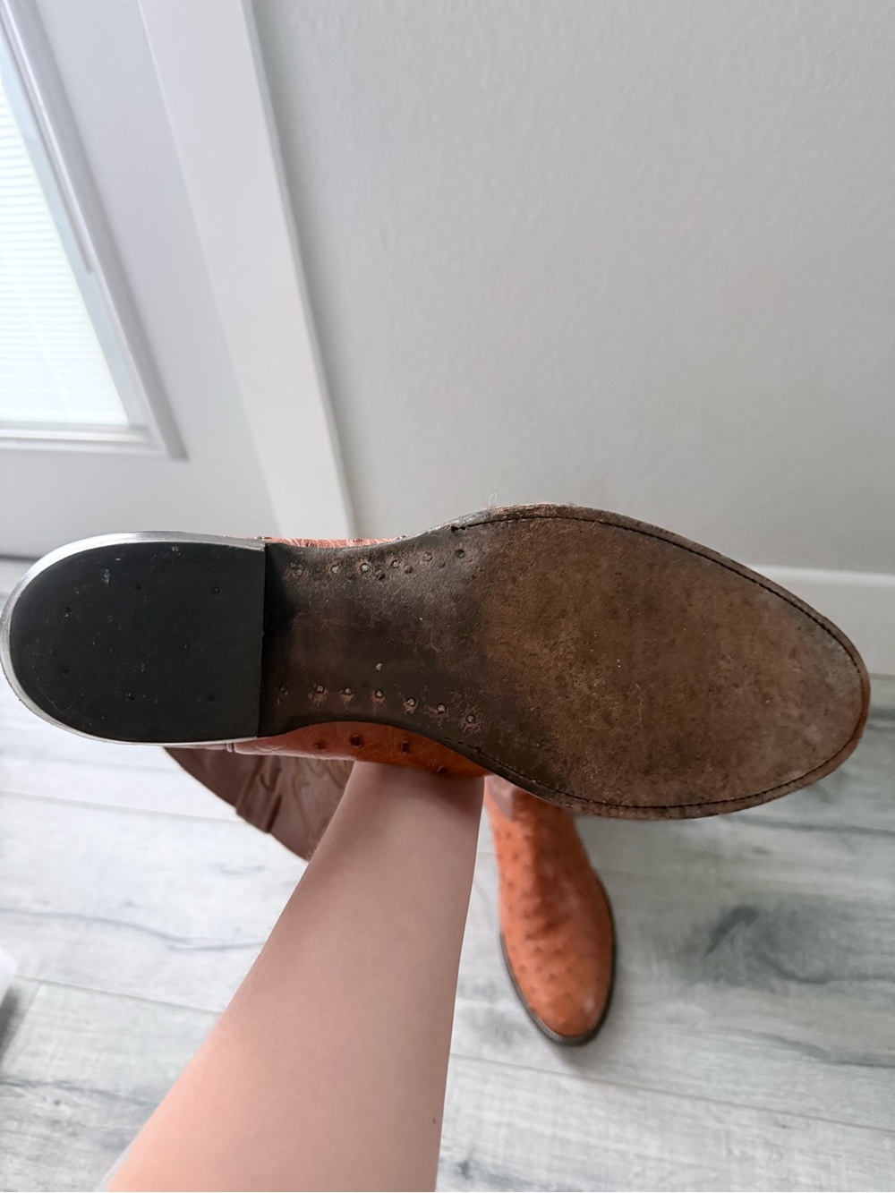 Nocona Tan and Brown Ostrich Cowboy Boots 13D - Picture 5 of 6